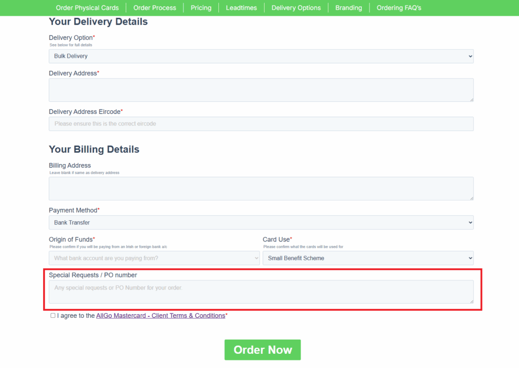 Ordering Special Requests